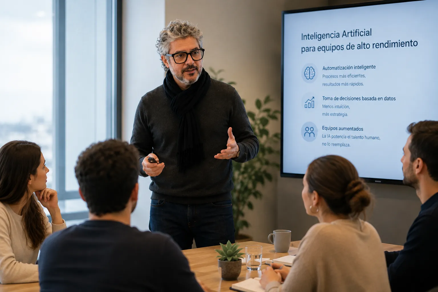 Workshop de IA para empresas: equipo de trabajo implementando inteligencia artificial en procesos de negocio