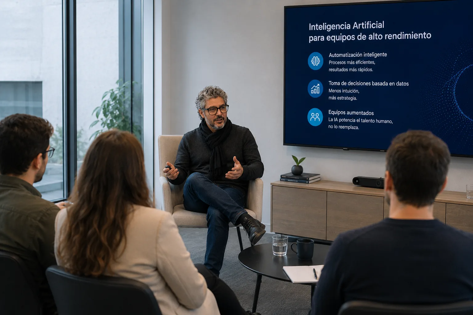 Workshop de IA para profesionales independientes: contador, abogado y consultor trabajando con inteligencia artificial